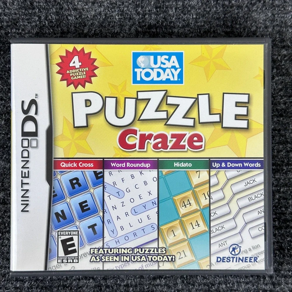 USA TODAY Puzzle Craze Nintendo DS Game Word Roundup Hidato Quick Cross‎ CIB